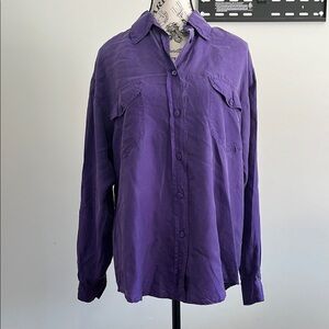 Daniel Hechter Paris Silk Purple Button Down Oversized Shirt